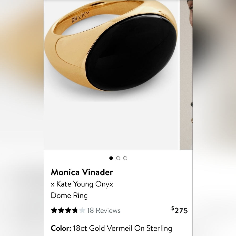 Monica Vinader x Kate Young Onyx Ring. Original Pack, Like New. Size 5 #58